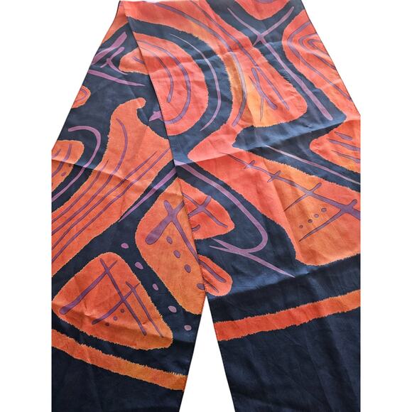 KARLA JORDAN Colorful SILK Scarf Purple Orange Abstract Print - Picture 3 of 3